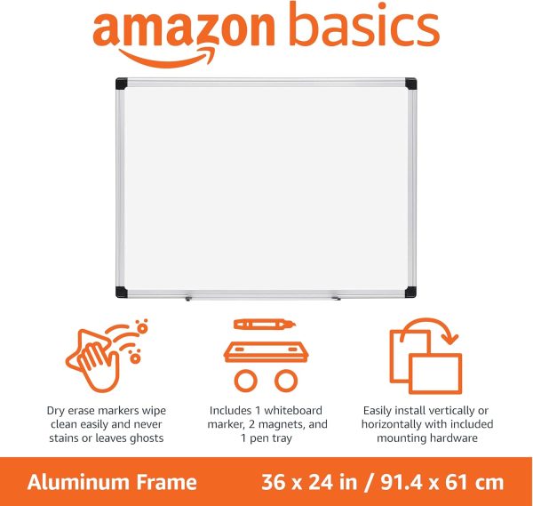 Magnetic Dry Erase Whiteboard, 36 x 24-Inch, Aluminum Frame, Silver/White - Image 2