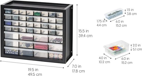 IRIS USA Screw Organizer, Hardware Storage Organizer, 44 Drawer Parts Cabinet, Plastic Drawer Storage for Hardware Crafts, Small Parts, Nuts and Bolts, Tool Storage, Scrapbook Art Hobby - Black - Image 2
