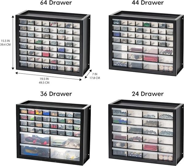 IRIS USA Screw Organizer, Hardware Storage Organizer, 44 Drawer Parts Cabinet, Plastic Drawer Storage for Hardware Crafts, Small Parts, Nuts and Bolts, Tool Storage, Scrapbook Art Hobby - Black - Image 3