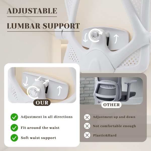 Ergonomic Office Chair, Adjustable Lumbar Support, 400LBS Capacity, White Computer Chair with Retractable Footrest, Breathable Mesh Back Gaming Chair Adjustable Headrest - Image 4