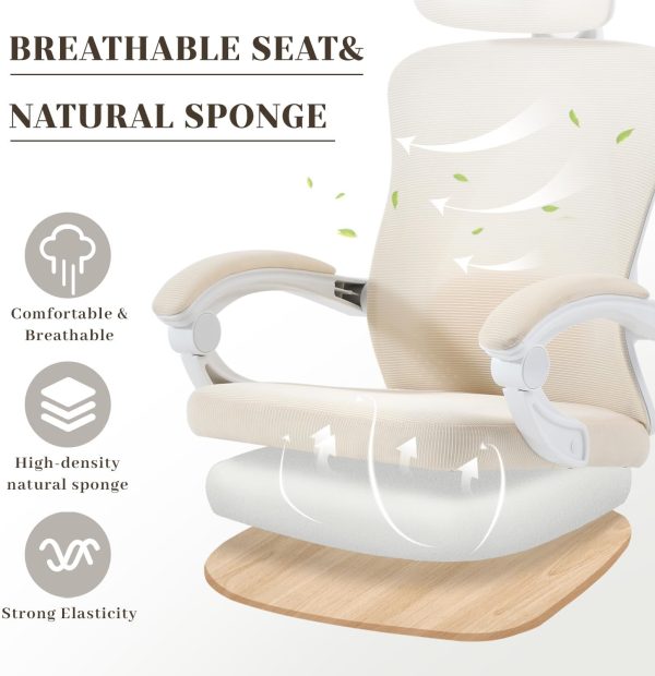 Ergonomic Office Chair, Adjustable Lumbar Support, 400LBS Capacity, White Computer Chair with Retractable Footrest, Breathable Mesh Back Gaming Chair Adjustable Headrest - Image 5