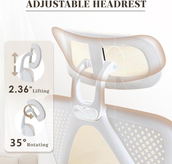 Ergonomic Office Chair, Adjustable Lumbar Support, 400LBS Capacity, White Computer Chair with Retractable Footrest, Breathable Mesh Back Gaming Chair Adjustable Headrest - Image 6