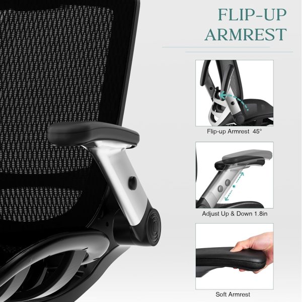 GABRYLLY Ergonomic Office Chair, High Back Home Desk Chair with Headrest, Flip-Up Arms, 90-120° Tilt Lock and Wide Cushion, Big and Tall Mesh Chairs for Man Woman, Black Task Chair - Image 2