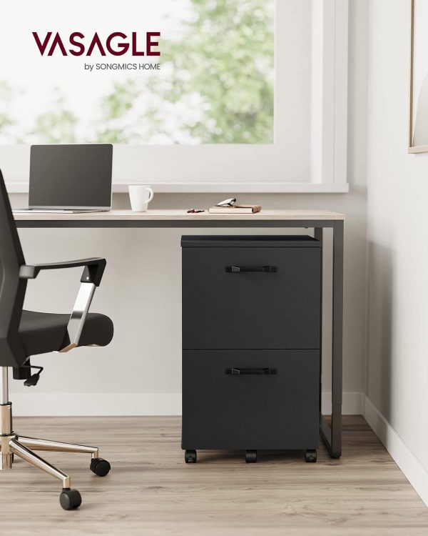 VASAGLE 2-Drawer File Cabinet, Filing Cabinet for Home Office, Small Rolling File Cabinet, Printer Stand, for A4, Letter-Size Files, Hanging File Folders, Industrial, Matte Black UOFC040B16 - Image 2