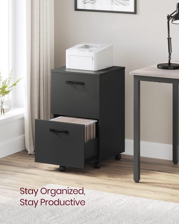 VASAGLE 2-Drawer File Cabinet, Filing Cabinet for Home Office, Small Rolling File Cabinet, Printer Stand, for A4, Letter-Size Files, Hanging File Folders, Industrial, Matte Black UOFC040B16 - Image 3