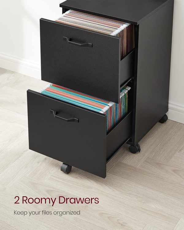VASAGLE 2-Drawer File Cabinet, Filing Cabinet for Home Office, Small Rolling File Cabinet, Printer Stand, for A4, Letter-Size Files, Hanging File Folders, Industrial, Matte Black UOFC040B16 - Image 4