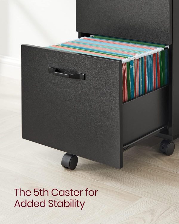 VASAGLE 2-Drawer File Cabinet, Filing Cabinet for Home Office, Small Rolling File Cabinet, Printer Stand, for A4, Letter-Size Files, Hanging File Folders, Industrial, Matte Black UOFC040B16 - Image 6