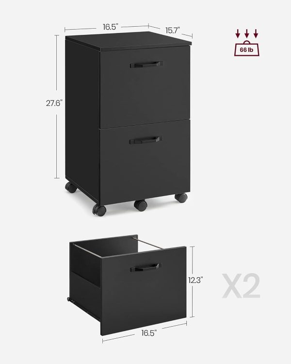 VASAGLE 2-Drawer File Cabinet, Filing Cabinet for Home Office, Small Rolling File Cabinet, Printer Stand, for A4, Letter-Size Files, Hanging File Folders, Industrial, Matte Black UOFC040B16 - Image 7