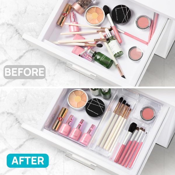 Vtopmart 25 PCS Clear Plastic Drawer Organizers Set, 4-Size Versatile Bathroom and Vanity Drawer Organizer Trays, Storage Bins for Makeup, Bedroom, Kitchen Gadgets Utensils and Office - Image 5
